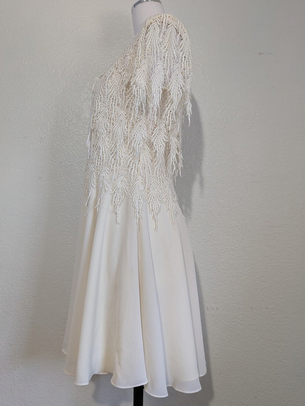 Night Way Collections Cream Lace Dress with Embroidery Fringe Details 10 Petite - Picture 3 of 10